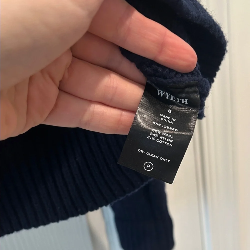 WYETH - wool blend - Classic Navy Cable Knit Sweater - Picture 3 of 4